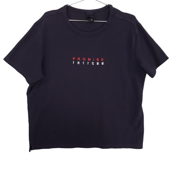 H&M T Shirt Men Extra Large Navy Blue Promise 9821151 Short Sleeve Knit Pullover - Picture 1 of 13